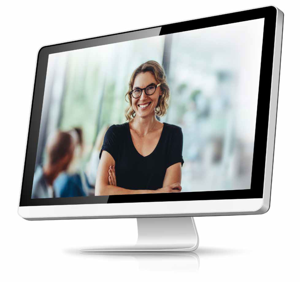 Image of a monitor with a picture of a woman on it